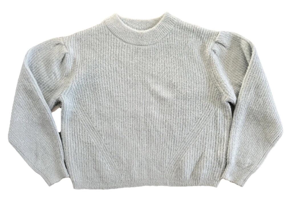 NWT Scoop Womens Medium Teal Puff Sleeve Sweater Fuzzy Knit Crew Neck Soft Cozy